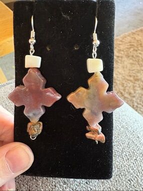 Hand Crafted Multi-Colored Stone Cross Drop Earrings